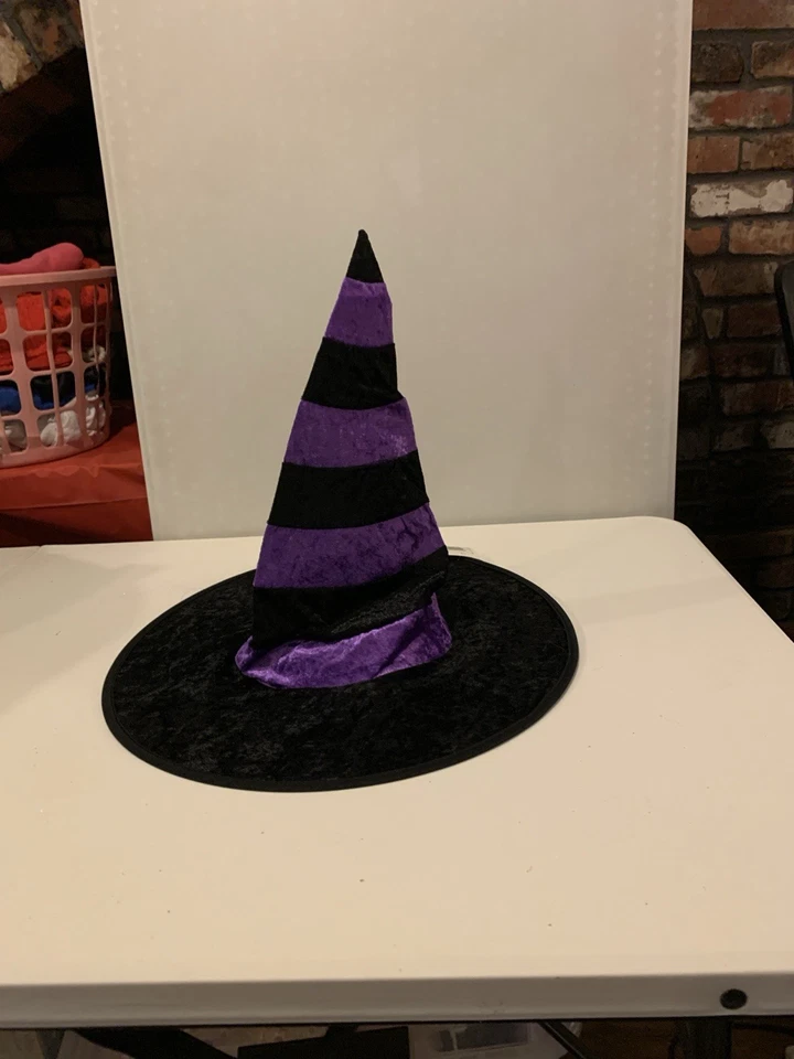Vintage Totally Ghoul Witch Hat With Hair Purple and Black 18” - Image 3 of 3
