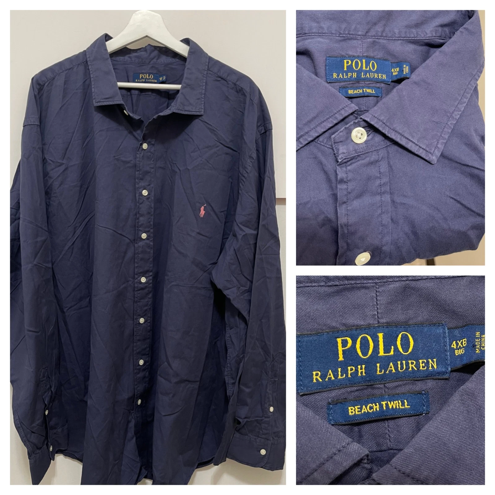 NWOT POLO Ralph Lauren Beach Twill Solid Navy Blue Button Up Shirt Mens 4XB Big