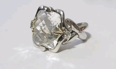 Ann King Ring  925 Sterling Silver & 18k  yellow Gold,  Clear Quartz SZ 8