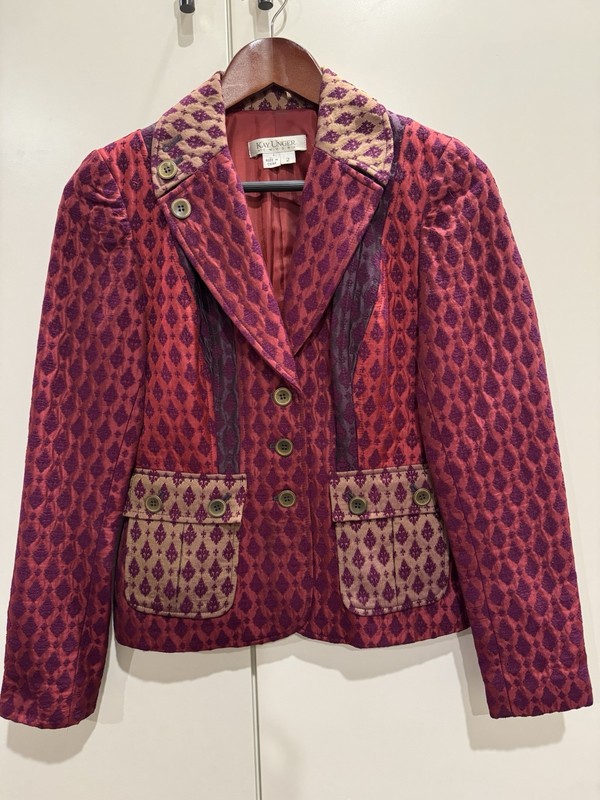 Kay Unger New York  burgundy purple geo Aztec Retail $280 Sz 2