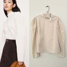 NWT Banana Republic Stretch Cotton Puff Sleeve Blouse White Cream Women's Sz XS