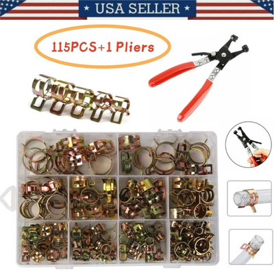 #ad 115Pcs 6 22mm Hose Spring Clamps Fuel Water Air Tube Pipe Line Fastener Clip Set $14.99