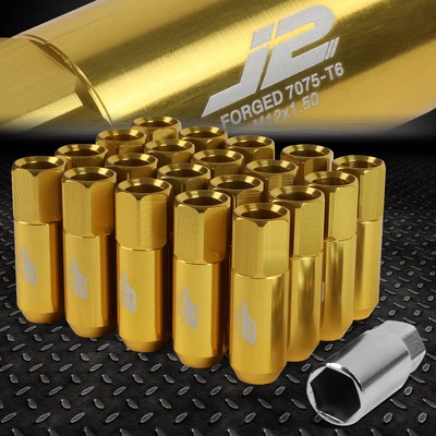 J2 ENGINEERING 7075 ALUMINUM M12X1.5 20PC 60MM OPEN-END LUG NUT W/ADAPTER GOLD