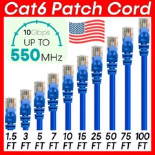 Blue Cat6 Cable Ethernet CAT6 Patch Cord RJ45 Internet Modem Network Wire LOT