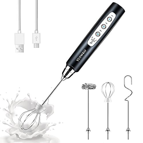 Milk Frother Handheld With 3 Heads Electric Whisk Drink Foam Mixer With Usb Rech