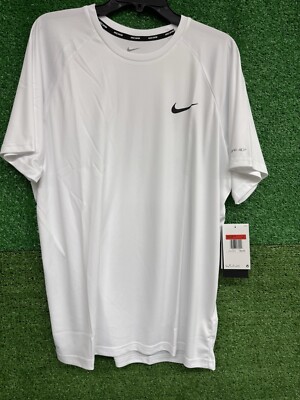 Nike Swim Men's Solid Short-Sleeve Hydroguard Swim Shirt White