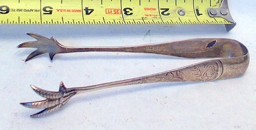 GORHAM STERLING SILVER Sugar TONGS Eagle Claw Botanical Floral Engraving