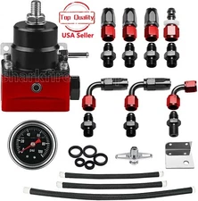 Universal Black Red Adjustable Fuel Pressure Regulator Kit Oil 100psi Gauge -6AN