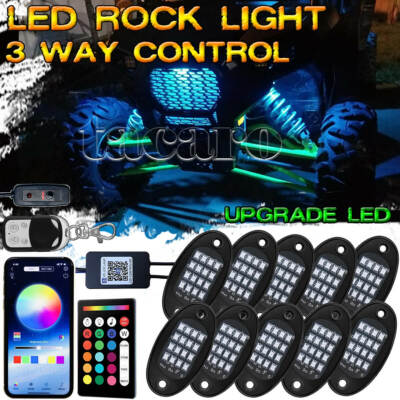 10Pod RGB LED Rock Light bluetooth Underglow Lamp for CAN AM POLARIS RZR ATV UTV