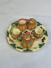 Miniature Tea Set 10 Piece Harvest Vegetable Corn Teapot Cups Resin Vintage