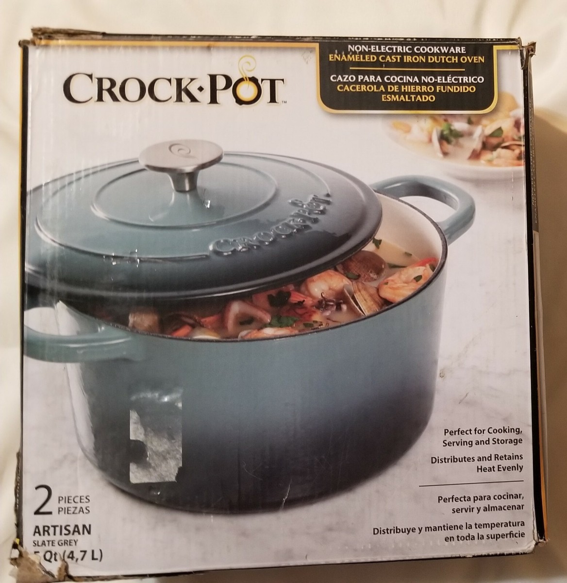 CHIPPED Crock-Pot Artisan Round Enameled Cast Iron Dutch Oven