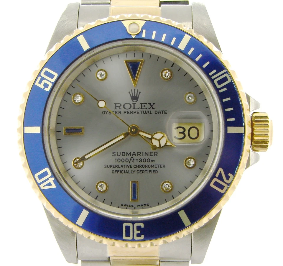 Reloj Rolex Submariner 16613 2 tonos oro amarillo 18k acero FÁBRICA Serti diamante