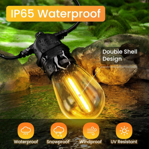 Novtech 53FT Outdoor Waterproof LED String Lights, 15+1 Warm White | eBay