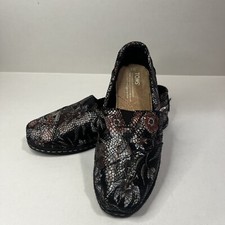TOMS Women Black Floral Leather Wrap Espadrille Alpargata Comfort Boho Flats 6W