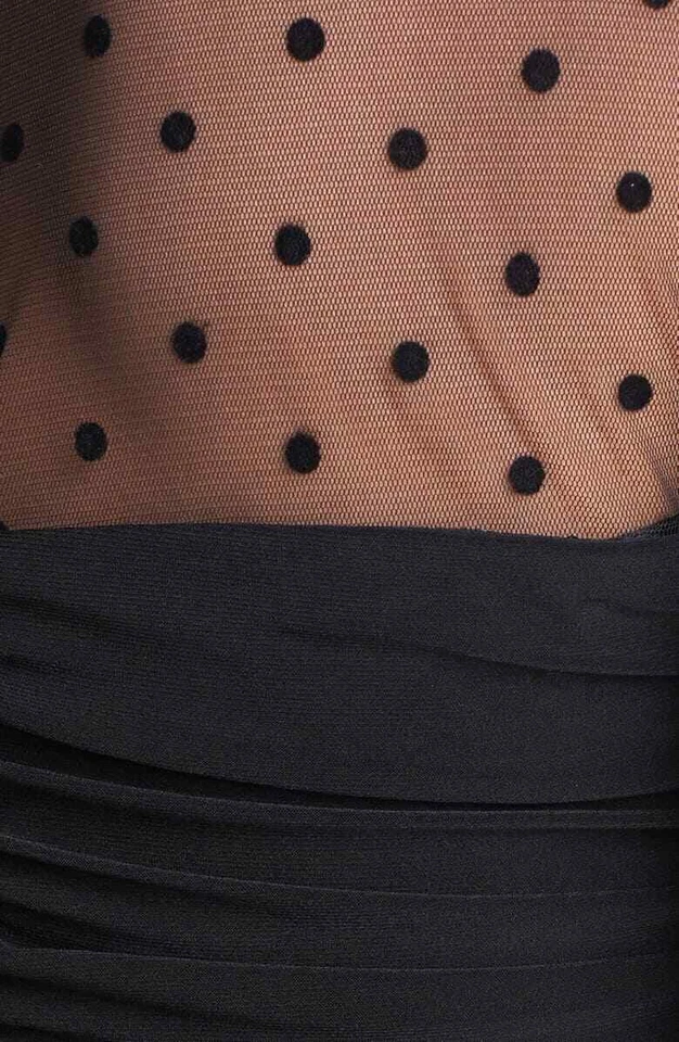 Maxi Vestido ELIZA J Negro Ilusión Yugo Transparente Lunares Elastizado Jersey 14 L Foto 3 de 4