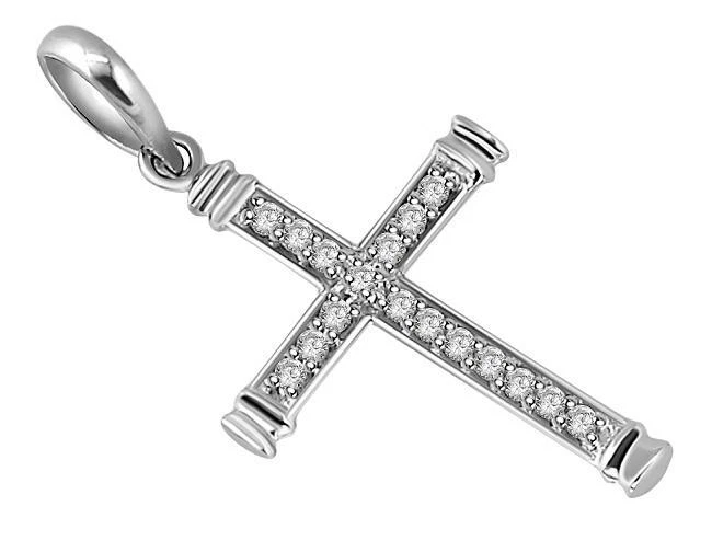 Collar colgante cruz diamante corte redondo VVS1 F 0,40 quilates oro blanco 14 quilates 0,90 pulgadas Foto 2 de 4