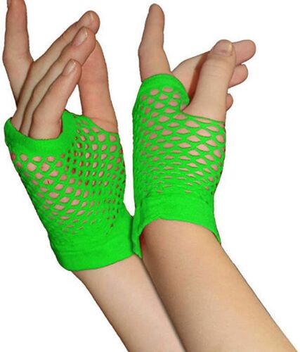 Girls Short Fishnet Fingerless Gloves 1980s Neon Disco Colours Fancy Dress Party - Picture 25 of 25