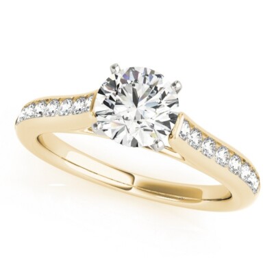 0.99 Ct Round Cut Lab Created Diamond Engagement Wedding Ring 14K Yellow Gold A
