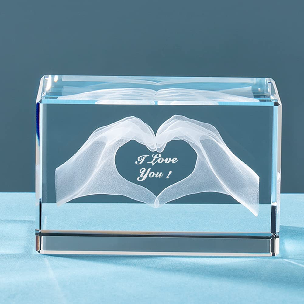 Crystal Gifts for Her Engraved with I Love You in Cube Glass