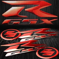 6.25"Vinyl GSXR Logo Emblem Decal+2" Suzuki "S" Fairing Badge Sticker Chrome Red