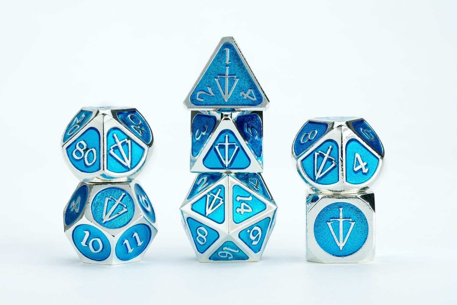 FanRoll Tales of The Valiant Metal Dice Set, Silver with Light Blue Enamel, Set