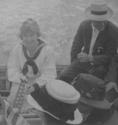 1910s Boat Gathering Men Woman Nautical Attire Social Outing Small Boat Candid 