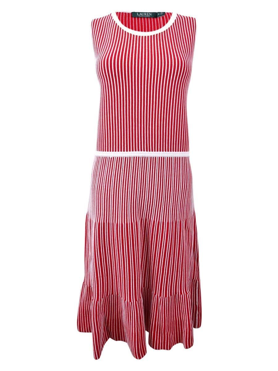 lauren ralph lauren women's striped fit & flare dress Ralph Lauren Striped Linen Fit-And-Flare Dress In Red/Cream/Navy