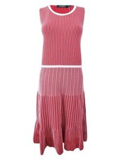 Lauren by Ralph Lauren AJ1008 Women's Striped Fit Flare Dress (Red Multi, Large)