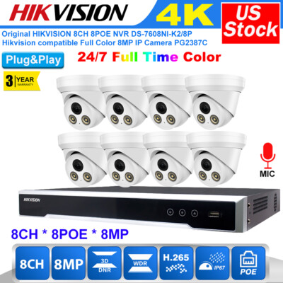 HIKVISION ColorVu 8MP 4K CCTV security IP camera system MIC POE 8CH 12MP NVR lot