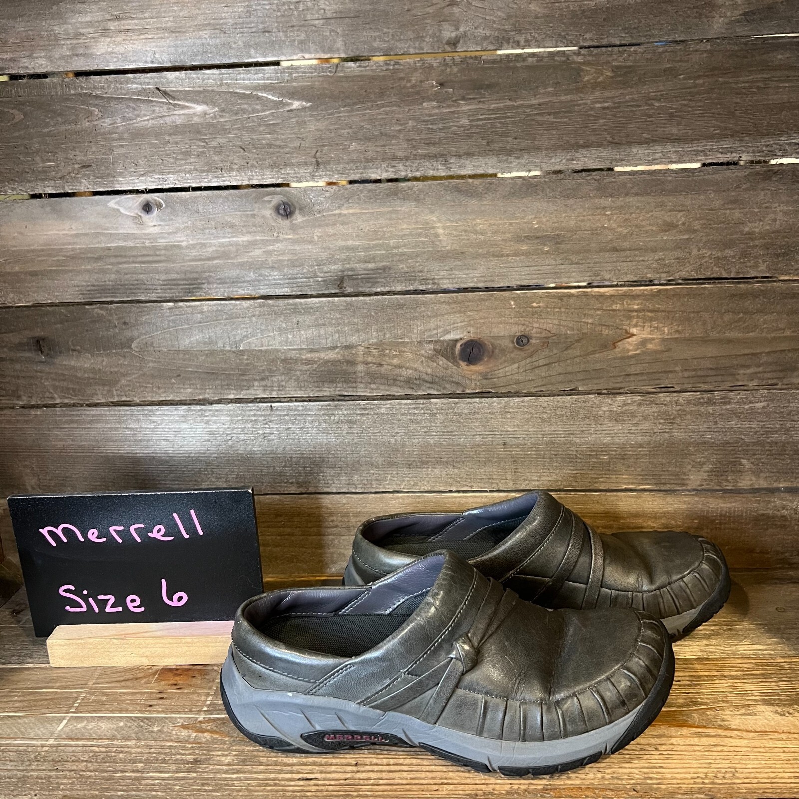 Scarpe zoccoli donna Merrell Encore pelle grigia slip on mules taglia 6 M