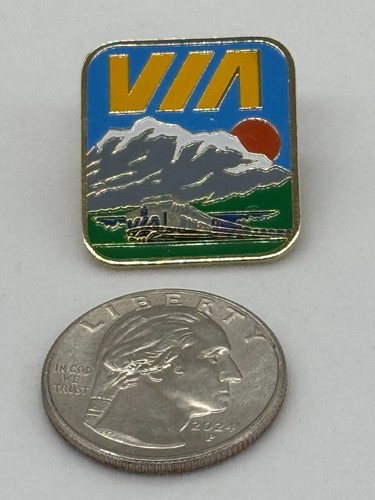 VIA RAIL CANADA Train Railroad Railway Mountains Sun Lapel Pin - Picture 2 of 4