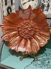 VTG Opalescent Vivid Orange Decorative Murano Style Art Glass Petal Bowl