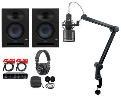2) Presonus Studio 8 Active 8'' Studio Monitors+Interface+Mic+Headphones+Boom Arm