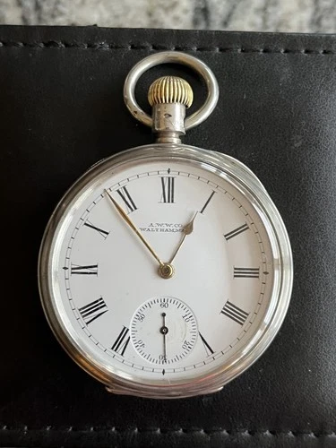 Antique Solid 935 Silver  Waltham USA Traveler Pocket Watch Working 1902 7Jewels