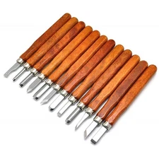12-Piece Wood Carving Chisel Set with Case – Round, Triangular, Flat Blades F/S