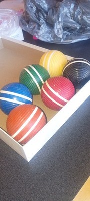 Vintage Set of 6 Wooden (3'' diameter) Ribbed Croquet Balls 2 Stripes Free Shippi