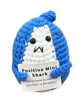 Handmade Crochet Positive Mini Shark Plush Toy Blue  White Gift