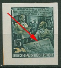 DDR 1955 Friedrich Engels Blockmarke mit Plattenfehler 487 B F 4 postfrisch