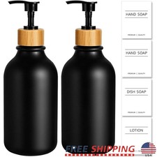 Farmhouse Soap Dispenser Bamboo Pump Black Container Kitchen Bathroom Decor New