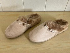 Clog Suede Slippers Womens 7-8 Tan Mule Faux Fur Lined Sequins Fall/Winter/NWT