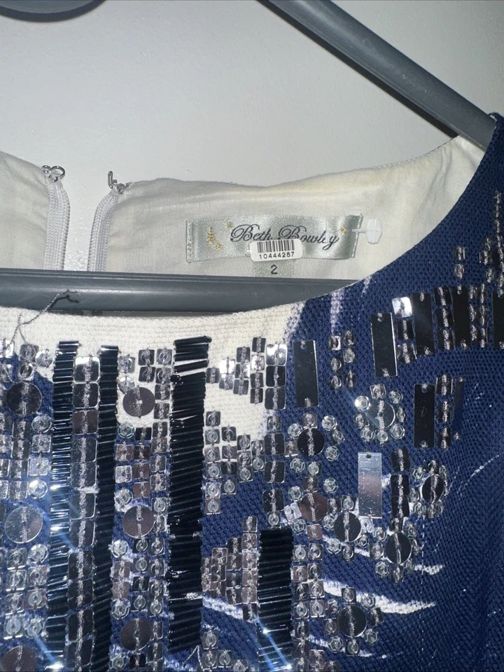 Beth Bowley Abstract Print Sequins Sleeveless Dress Party Cocktail Career 2 - Image 2 of 4