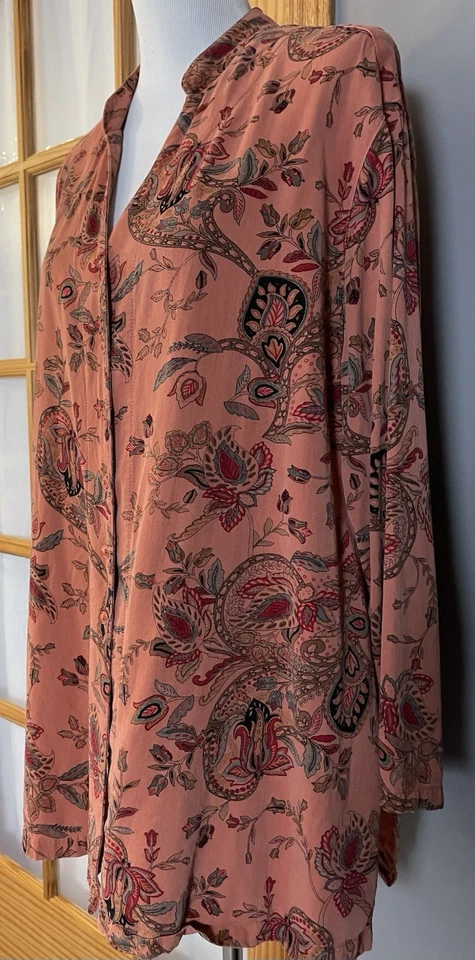 80s Tianello Dyed Floral Jacket Blouse Womans 1X Button Up Orange USA Made Boho - Image 2 of 4