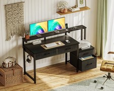 Home Office Study Work Table Computer Desk with Drawers  Monitor Stand, Black