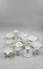 Vintage Milk Glass White Hobnail Plates Bowls Creamer Sugar Dishes Lot Of 15