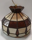 VTG TIFFANY STYLE STAINED GLASS SHADE CEILING PENDENT Brown And Beige. Heavy