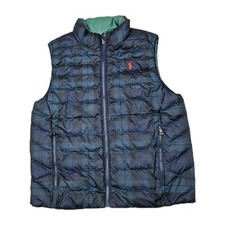Polo Ralph Lauren Kid's Green Navy Plaid Reversible Puffer Vest Medium