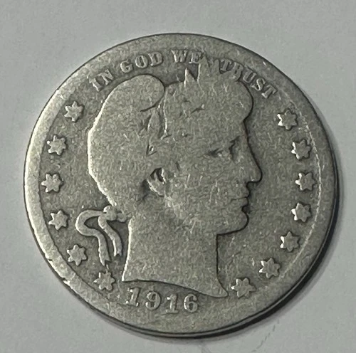 1916 D Barber  Quarter  Silver Coin 90%  25 Cents Denver Mint