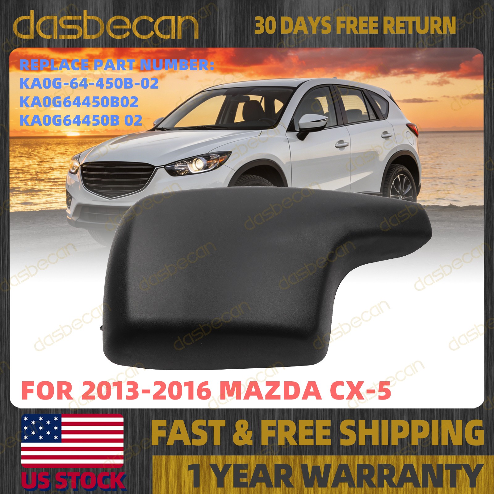 Black vinyl Center Console Lid Armrest For Mazda CX-5 2013-2016 KA0G-64-450B-02