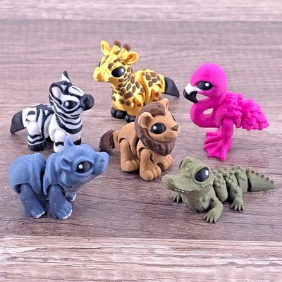 Safari Animal Hatchlings Set   3D Printed Articulated Mini Fidget Collectibles