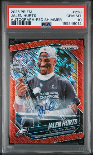 Jalen Hurts /35 Auto Red Shimmer PSA 10 GEM MINT 2025 Prizm #228 Super Bowl